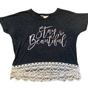 STREETWEAR SOCIETY Stay Beautiful Tee With Lace Bottom Trim Grey Size Medium